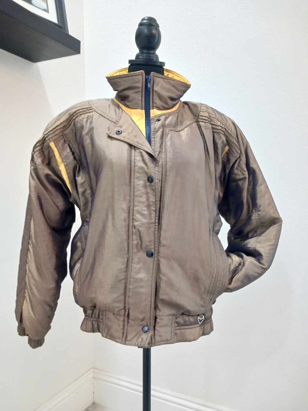 Vintage Obermeyer Gold Puffer Jacket with Yellow Accents
